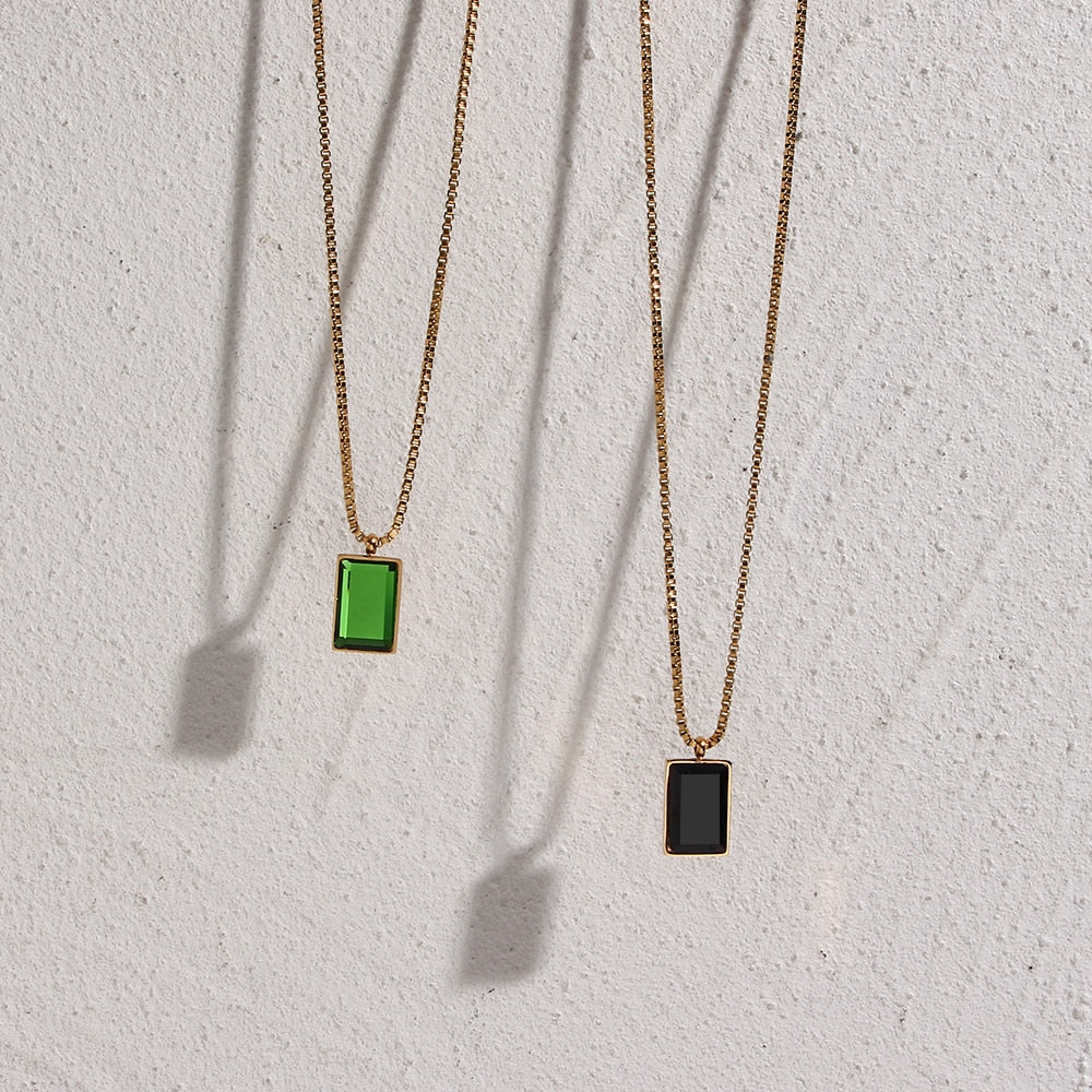 Rectangle Gem Box Chain Necklace