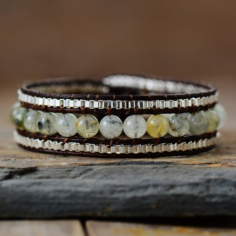 Prehnite Bead Cuff Bangle