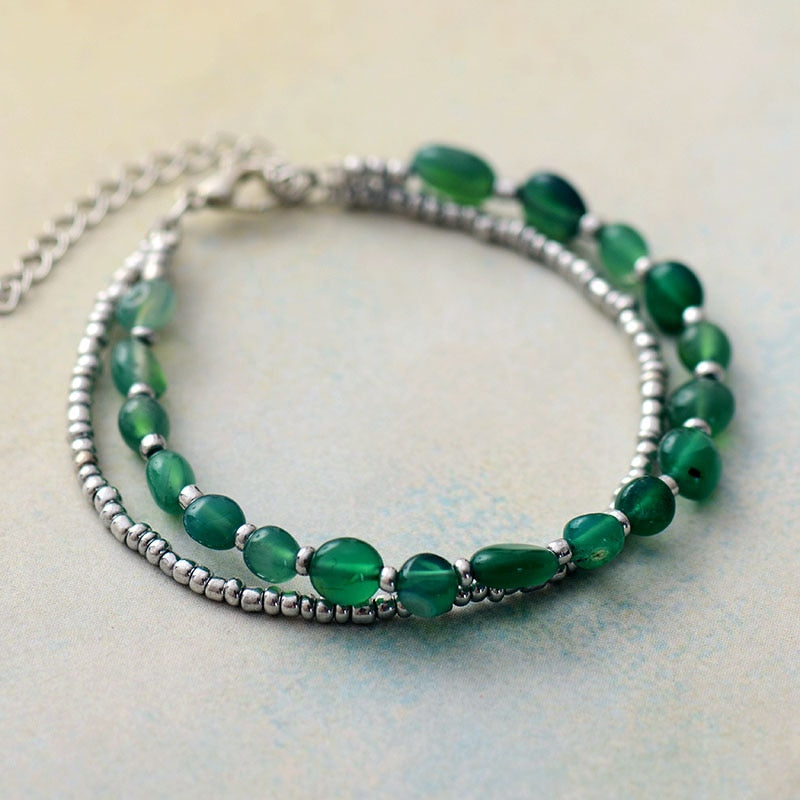 Green Onyx Seed Beads Gold Bracelet