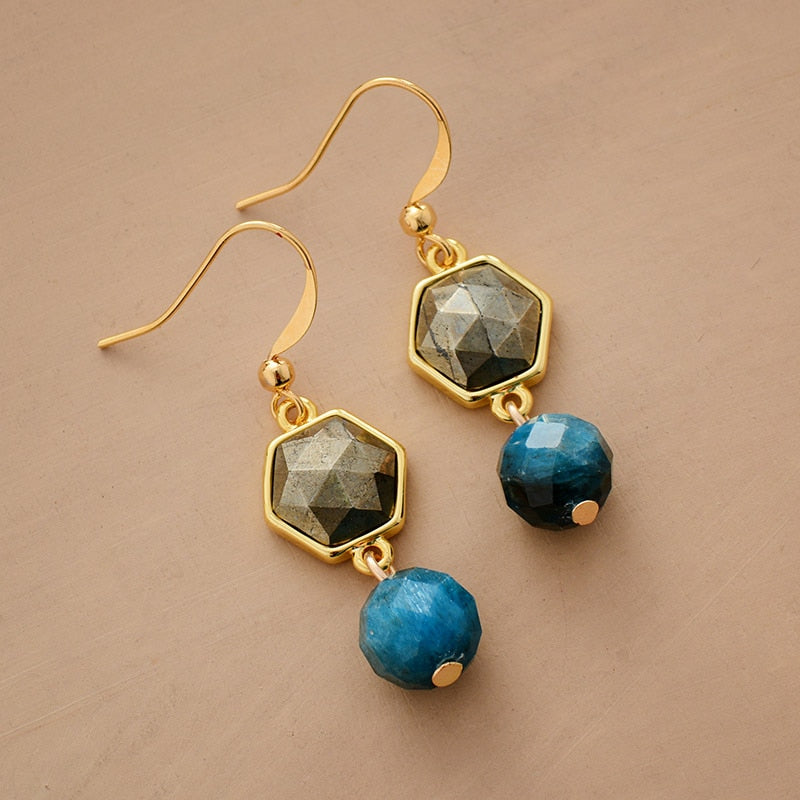 Pyrite Apatite Geometric Dangle Earrings