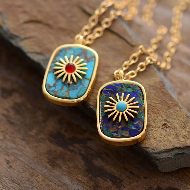 Sun Emblem Abstract Pendant Necklace