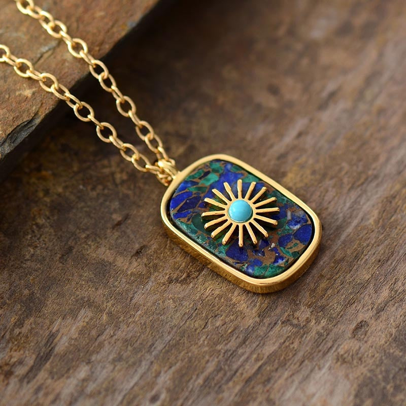 Sun Emblem Abstract Pendant Necklace