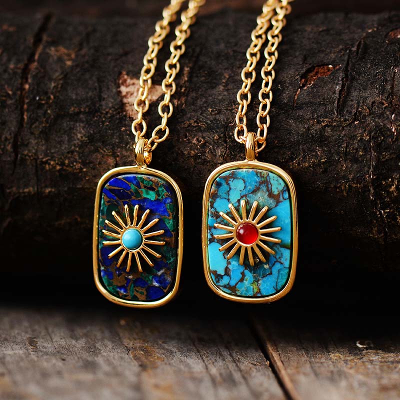 Sun Emblem Abstract Pendant Necklace
