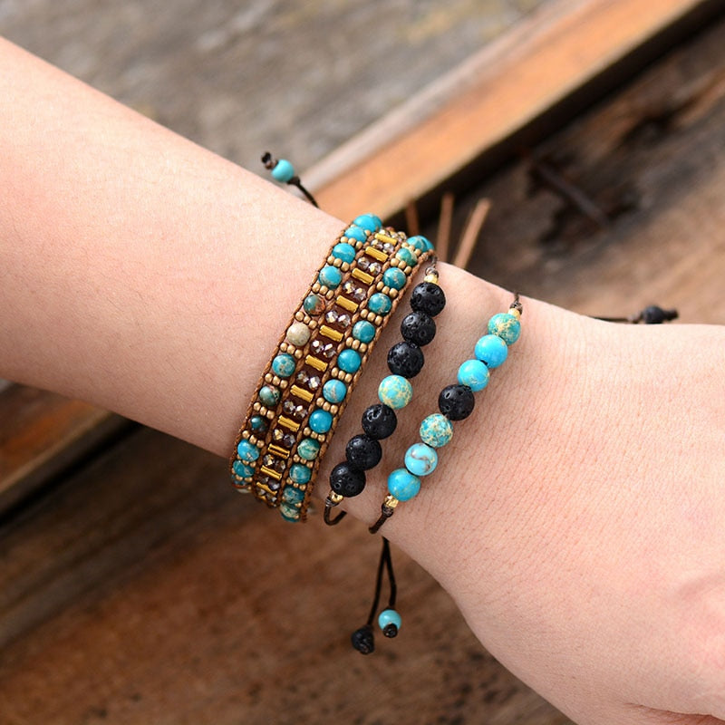 Blue Jasper Silver Layered Bracelet
