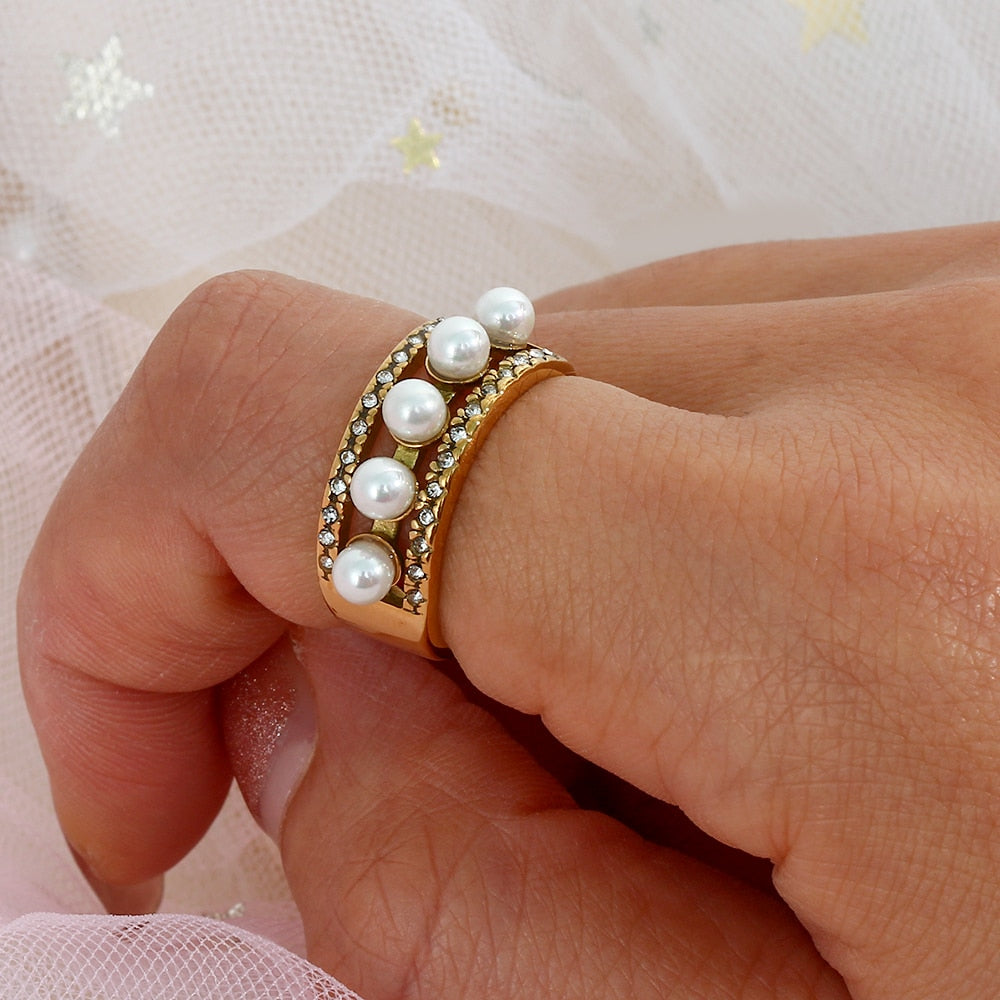Studded Pearl Statement Ring