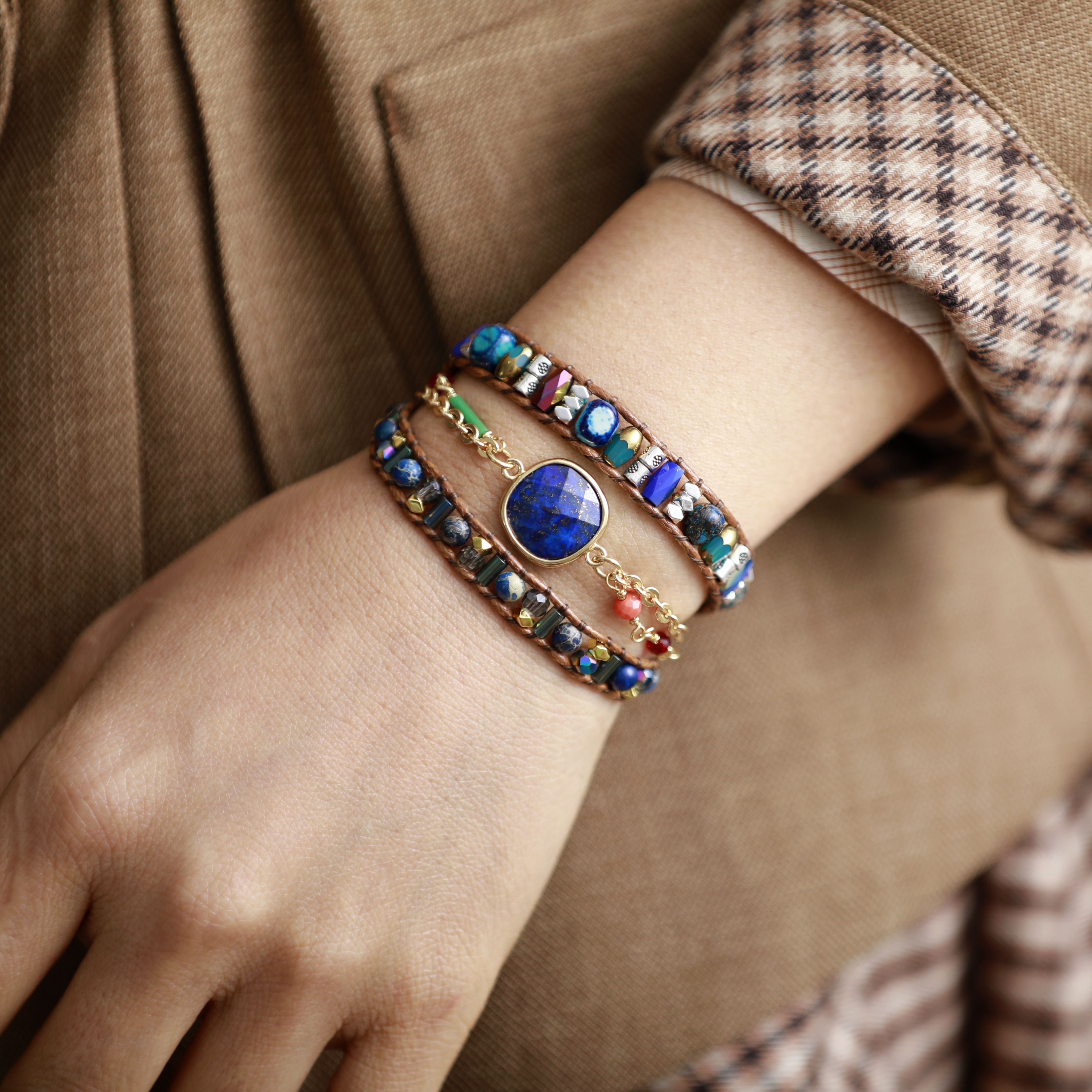 Chain Layered Jasper Lapis Bracelet