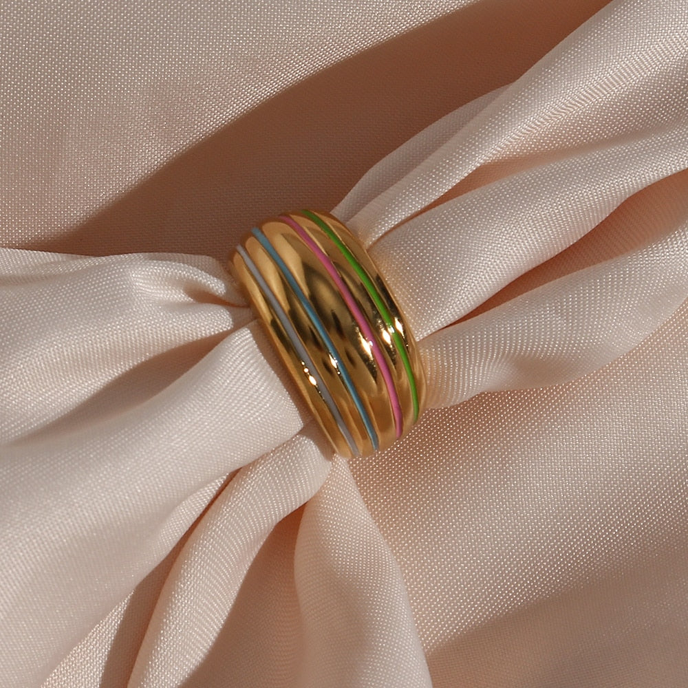 Colourful Croissant Dome Ring