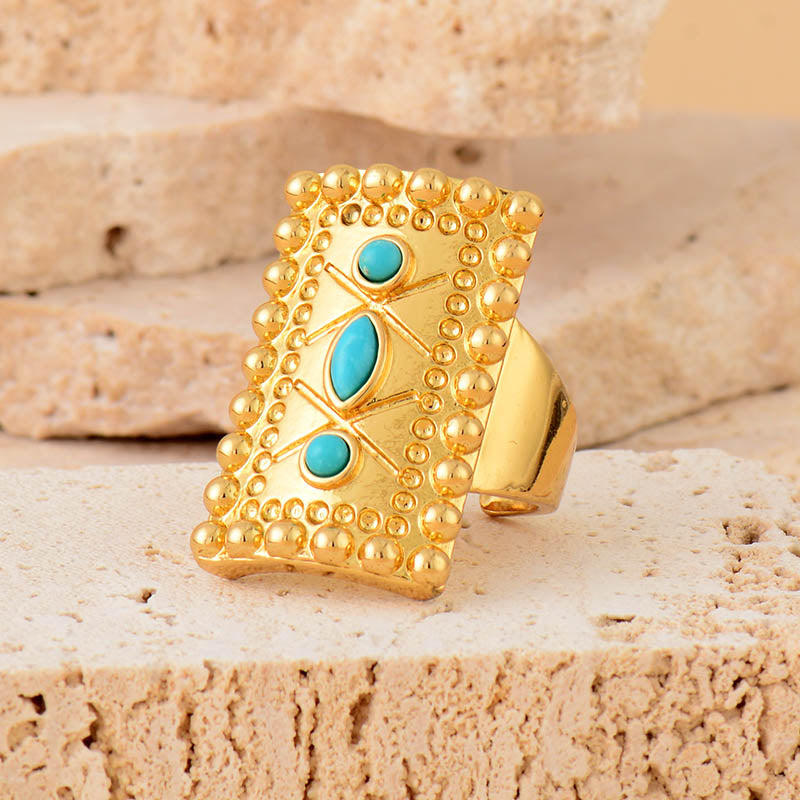 Turquoise Studded Gold Cocktail Ring