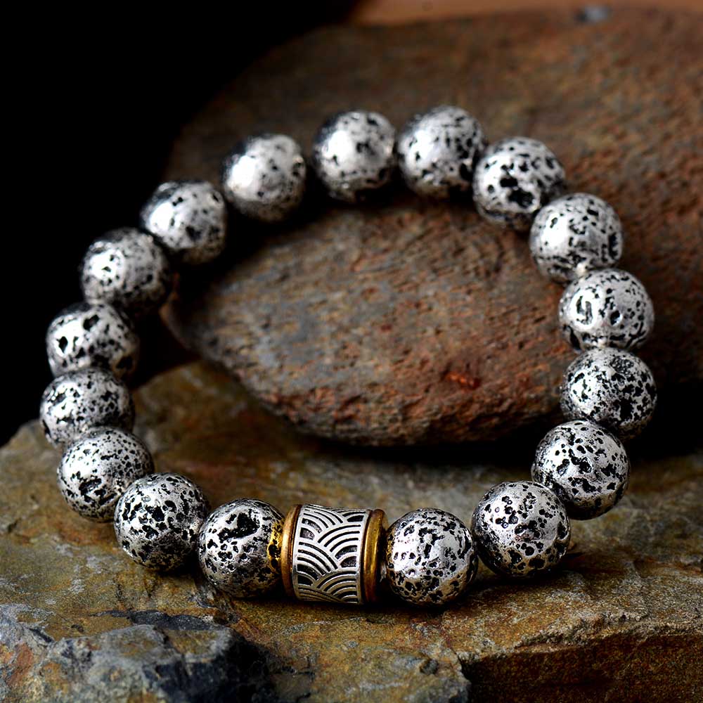 Silver Lava Stone Elastic Bracelet