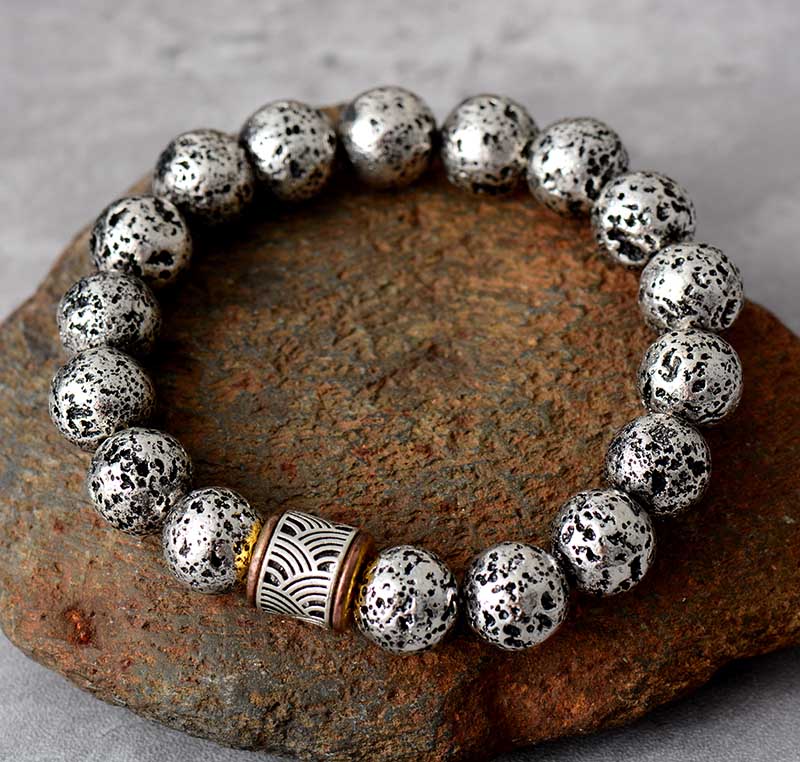 Silver Lava Stone Elastic Bracelet