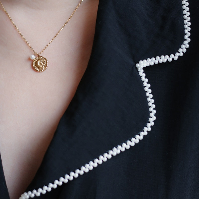 Dainty Moon Crater Pearl Necklace