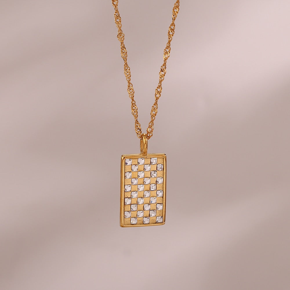 Rhinestone Checker Style Necklace
