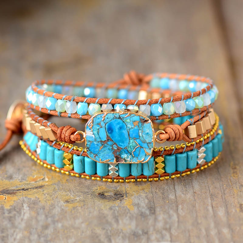 Turquoise Crystal Handmade Layered Bracelet