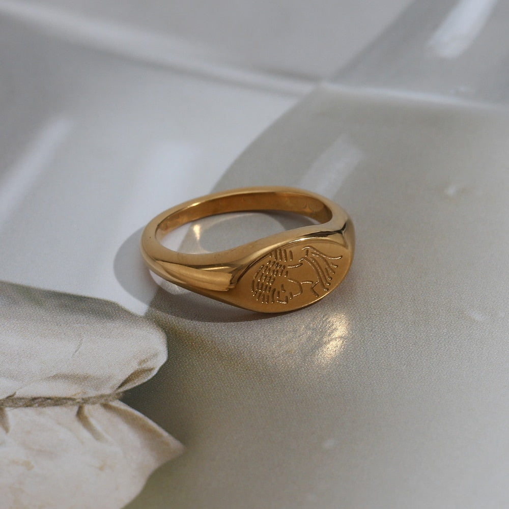 Engraved Abstract Art Signet Ring