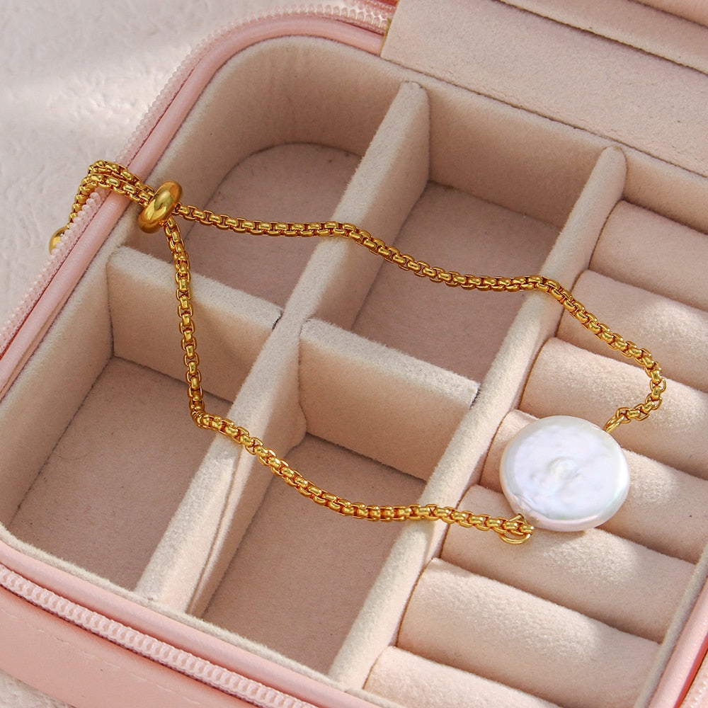 Adjustable Box Chain Pearl Bracelet
