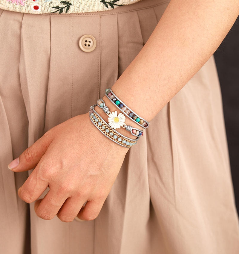 Daisy Quartz Crystal Wrap Bracelet