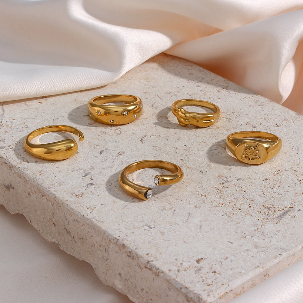 Studded Asymmetric Gold Ring