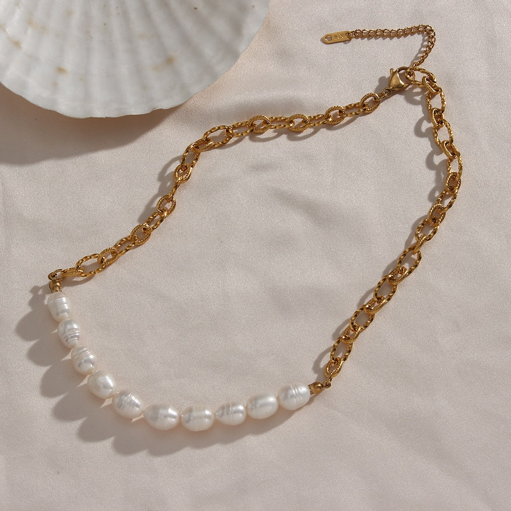 Patchwork Pearl Sequence Chain Necklace