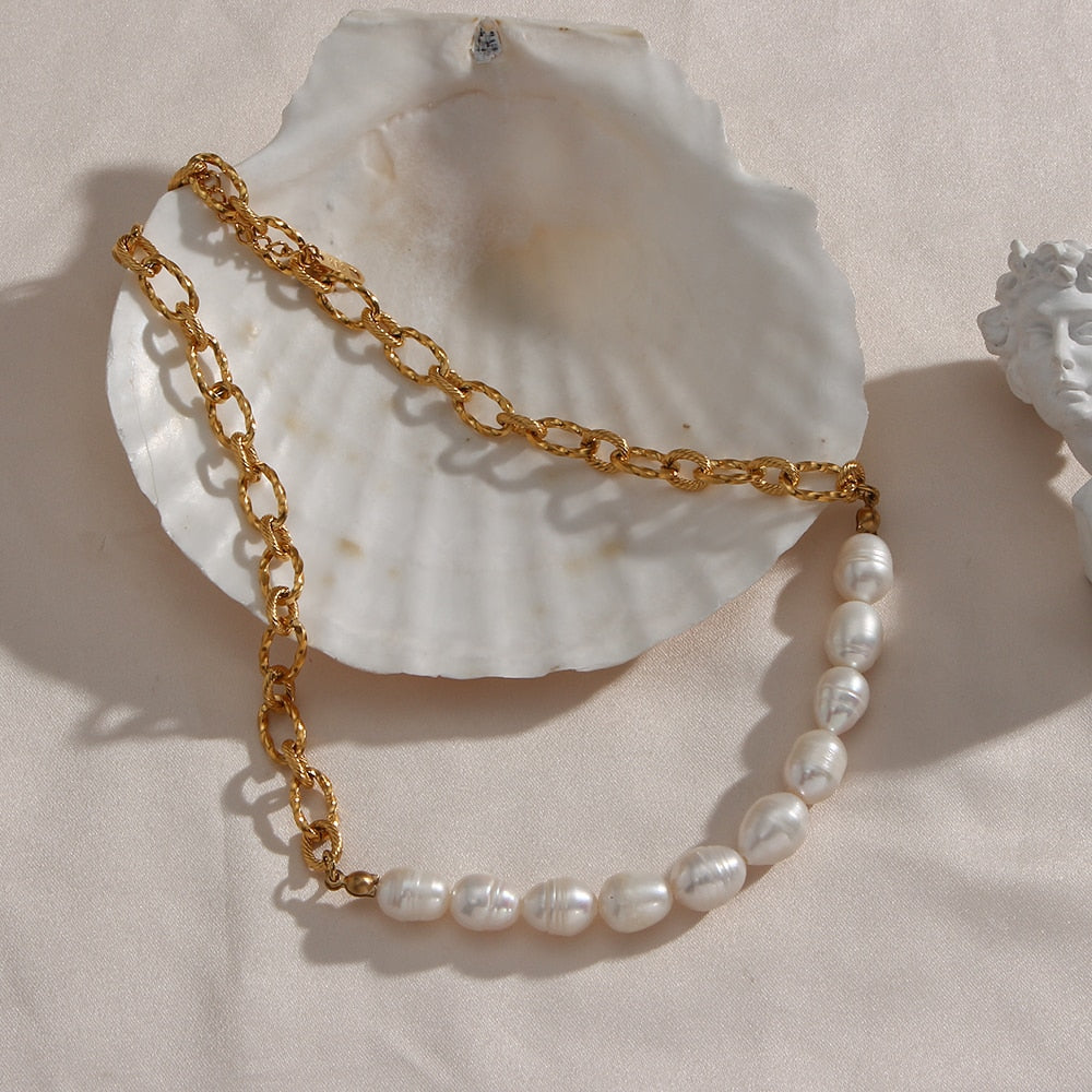 Patchwork Pearl Sequence Chain Necklace