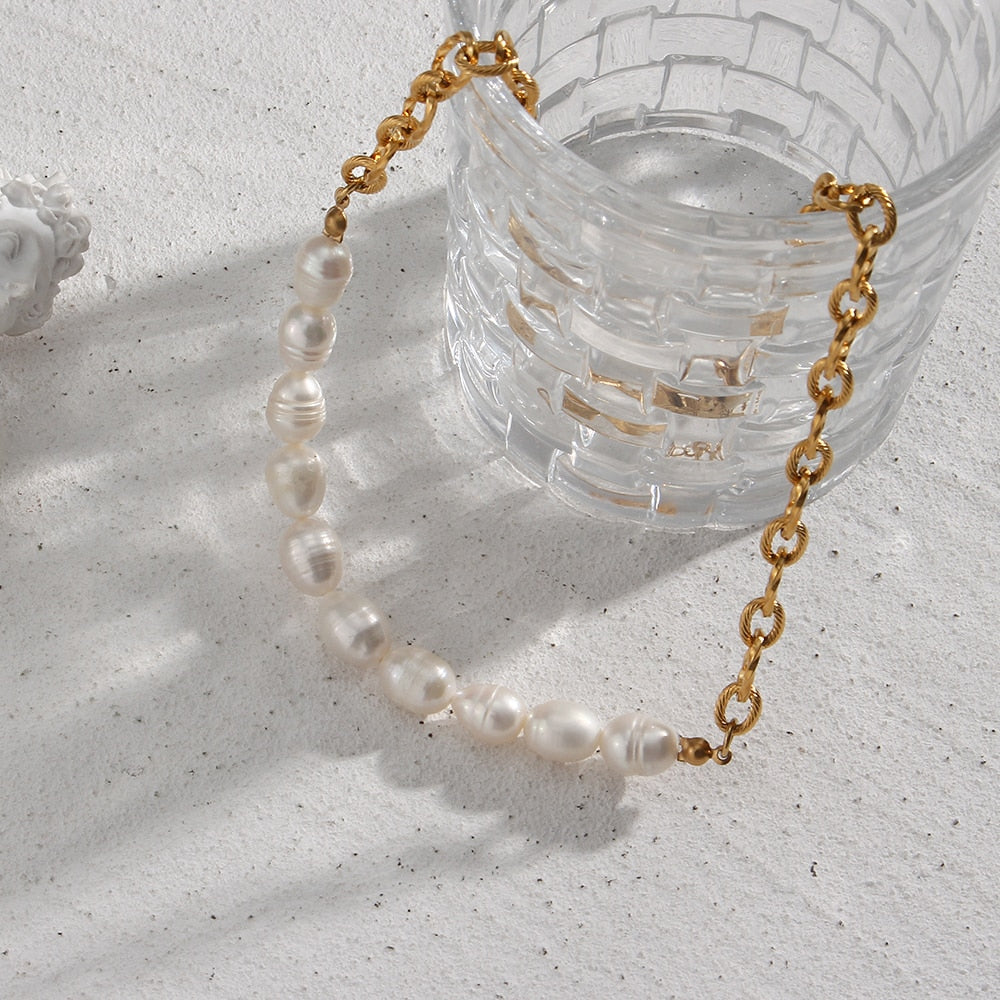 Patchwork Pearl Sequence Chain Necklace