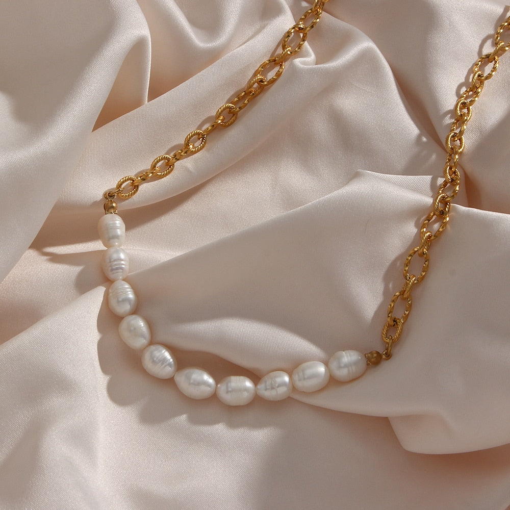 Patchwork Pearl Sequence Chain Necklace