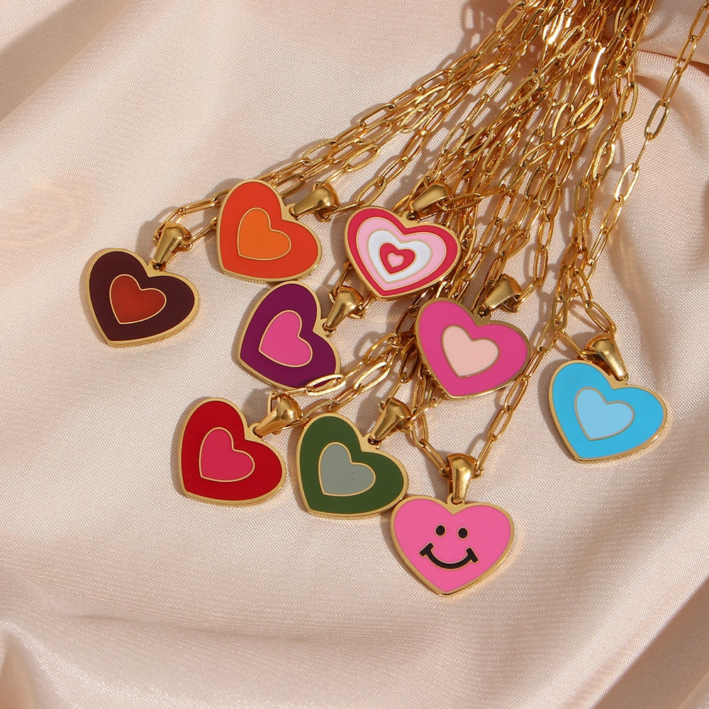 Hearts Pastel Enamel Necklace