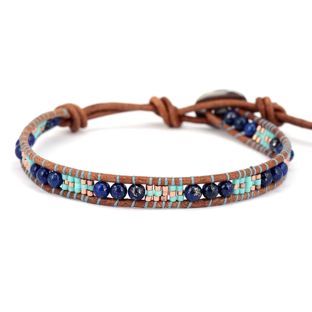 Blue Lapis Beads Pattern Bracelet