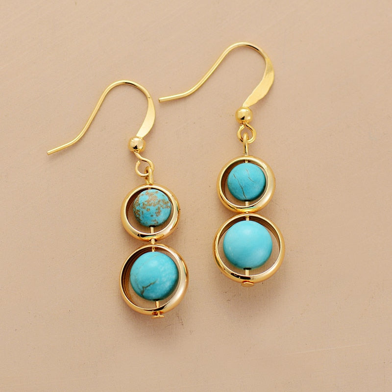 Sphere Turquoise Gold Dangle Earrings