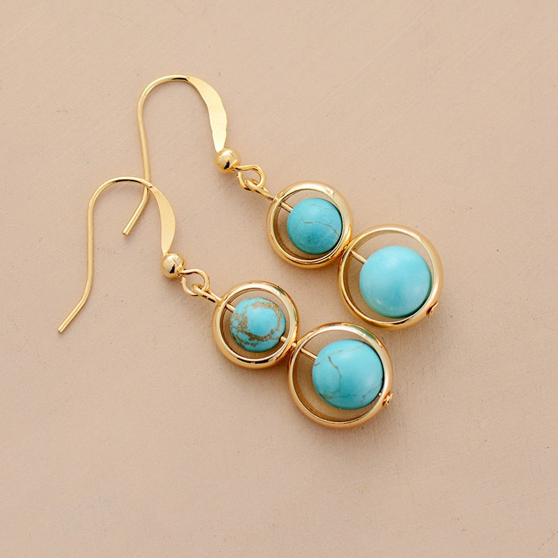 Sphere Turquoise Gold Dangle Earrings