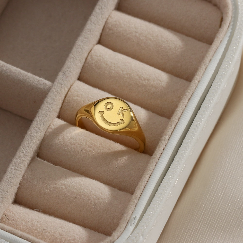 OK Smile Signet Gold Ring
