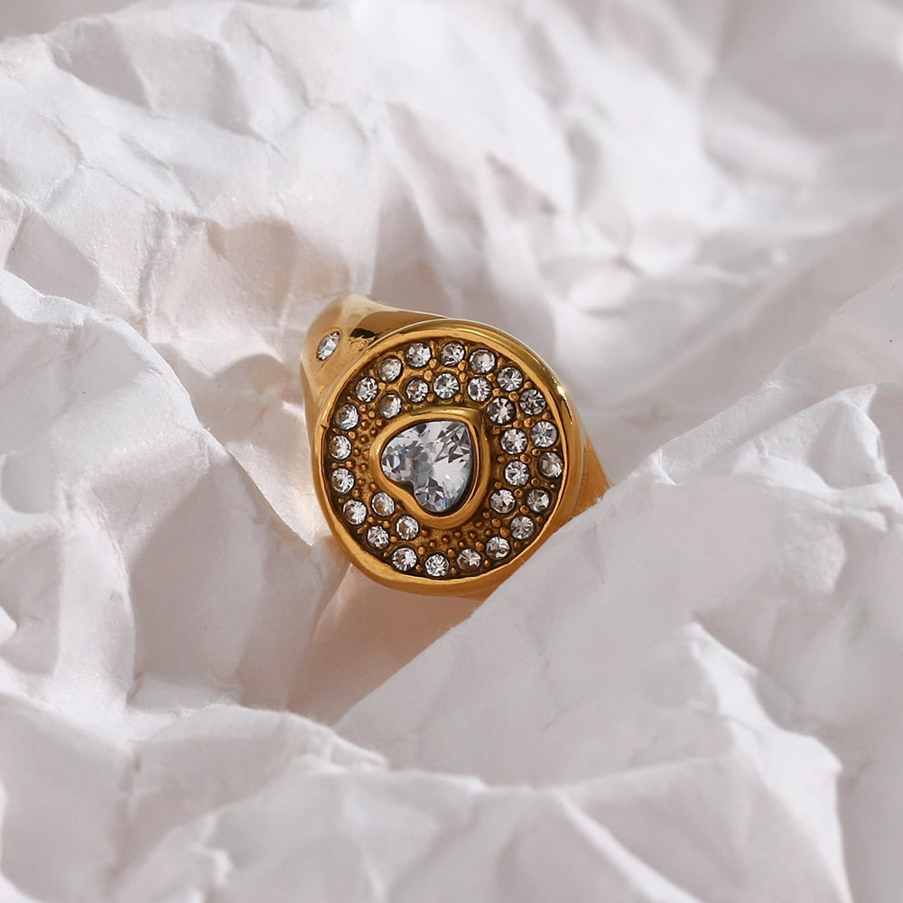 Glittering Heart Studded Dome Ring