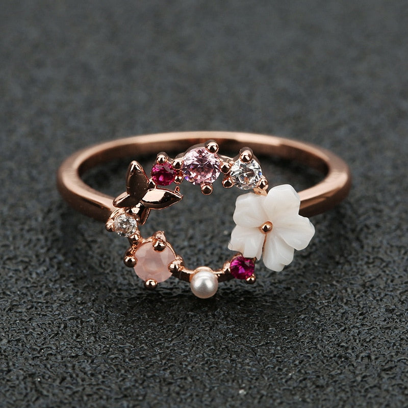 Rosely™ Butterfly Flower Crystal Ring