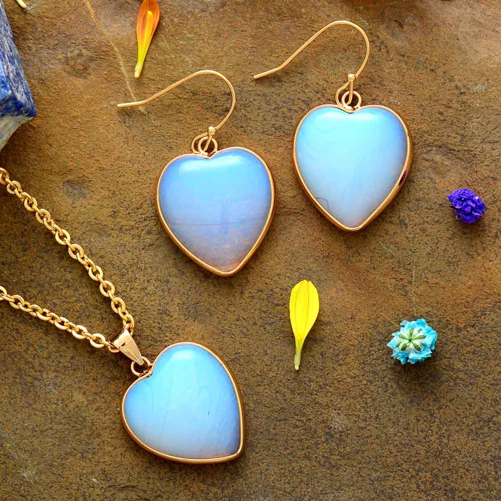 Natural Opal Heart Jewelry Set
