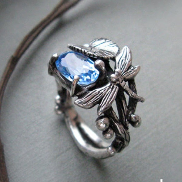 Handmade Lotus Gem Dragonfly Ring