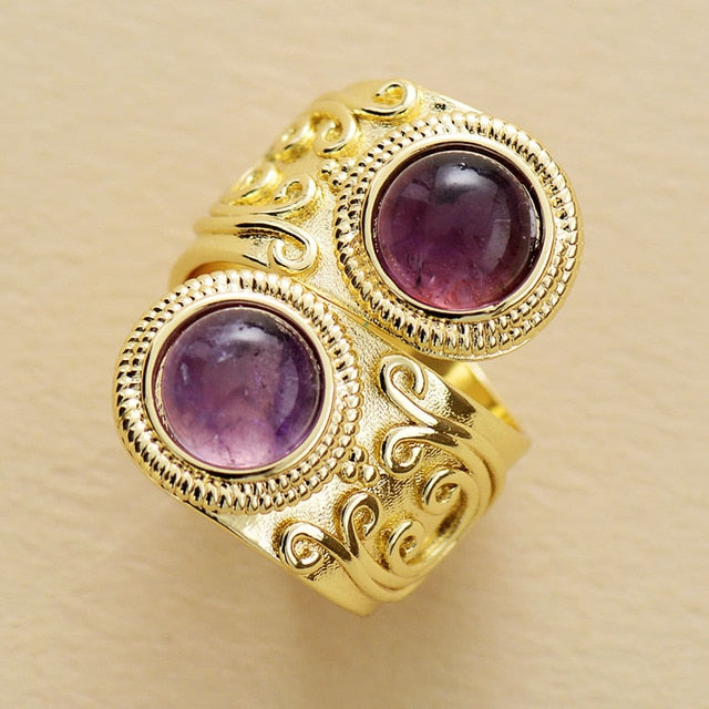 Natural Amethyst Silver Plated Antique Ring