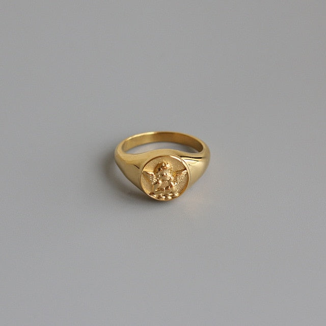 Angel Wings Signet Gold Ring