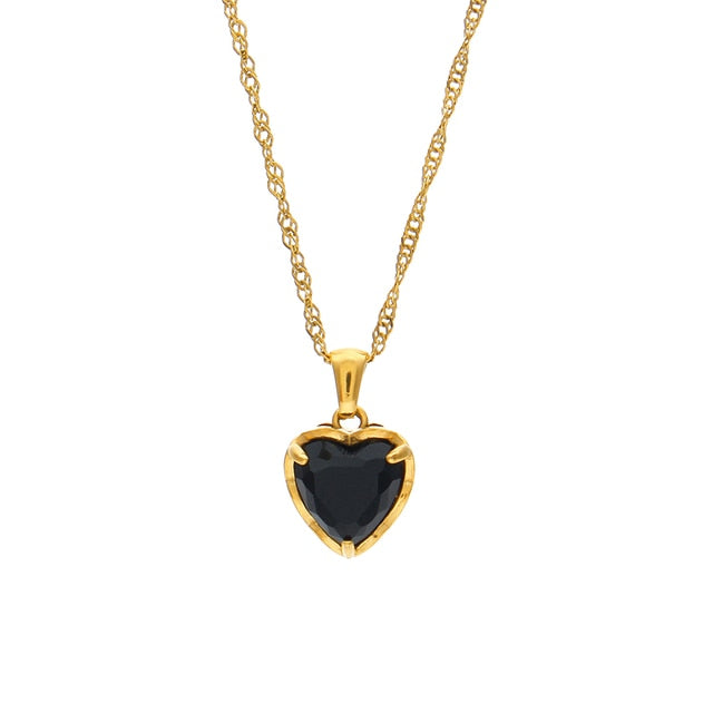 Zirconia Heart Gold Necklace