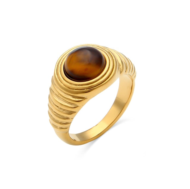 Dome Texture Gemstone Ring