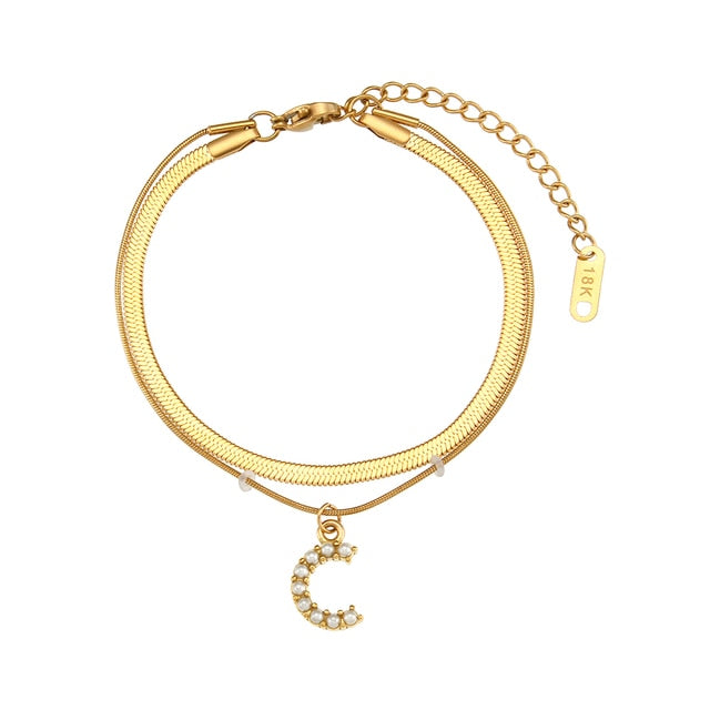 Layered Initial Charm Bracelet