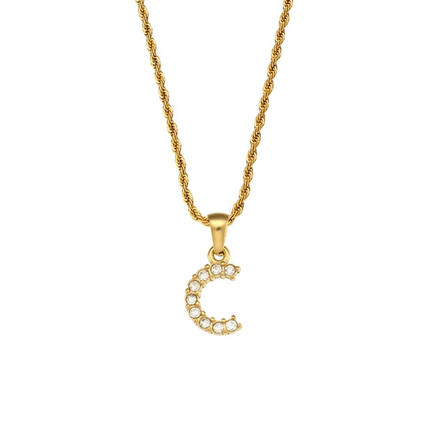 Studded Letter Twisted Chain Necklace