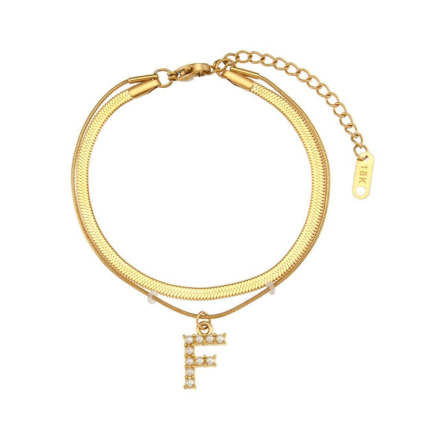 Layered Initial Charm Bracelet