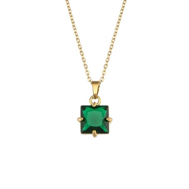 CZ Prong Setting Gem Necklace