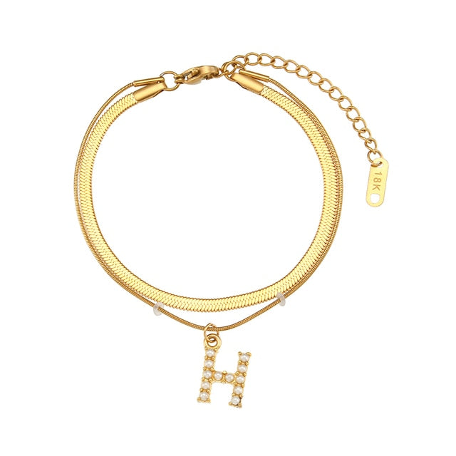 Layered Initial Charm Bracelet