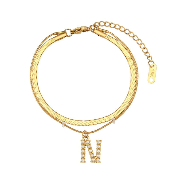 Layered Initial Charm Bracelet