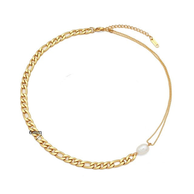 Interwoven Asymmetric Chain Pearl Necklace