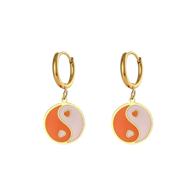 Pastel Yingyang Dangle Huggie Earrings
