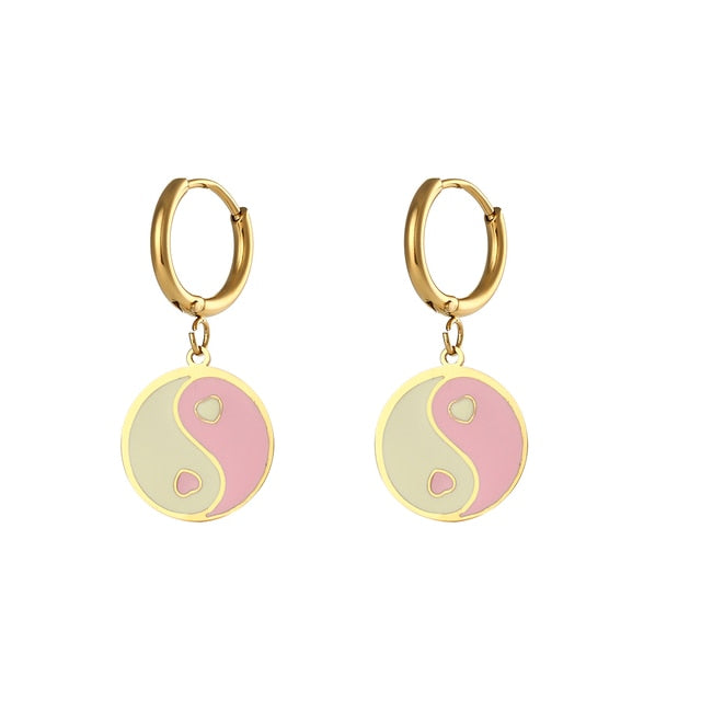 Pastel Yingyang Dangle Huggie Earrings