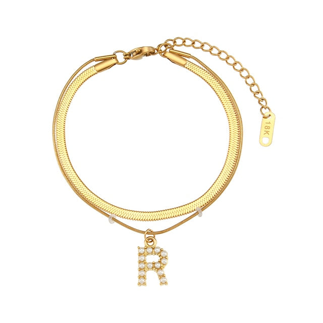Layered Initial Charm Bracelet