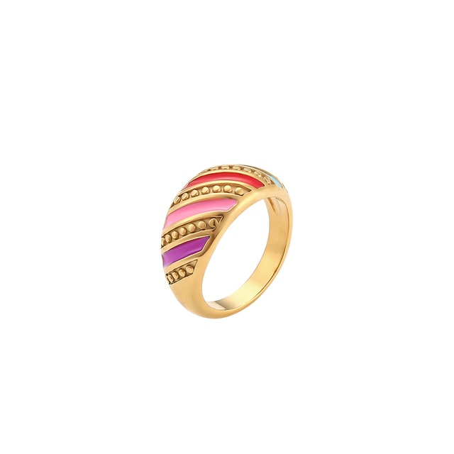 Colourful Stripe Dotted Dome Ring