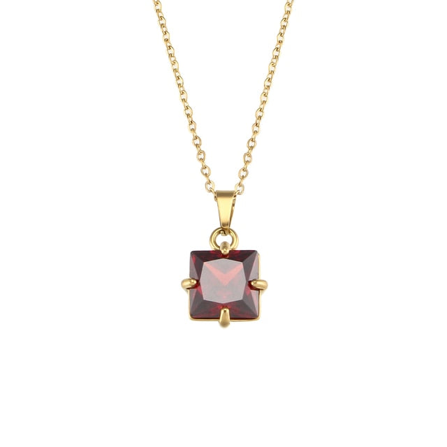 CZ Prong Setting Gem Necklace